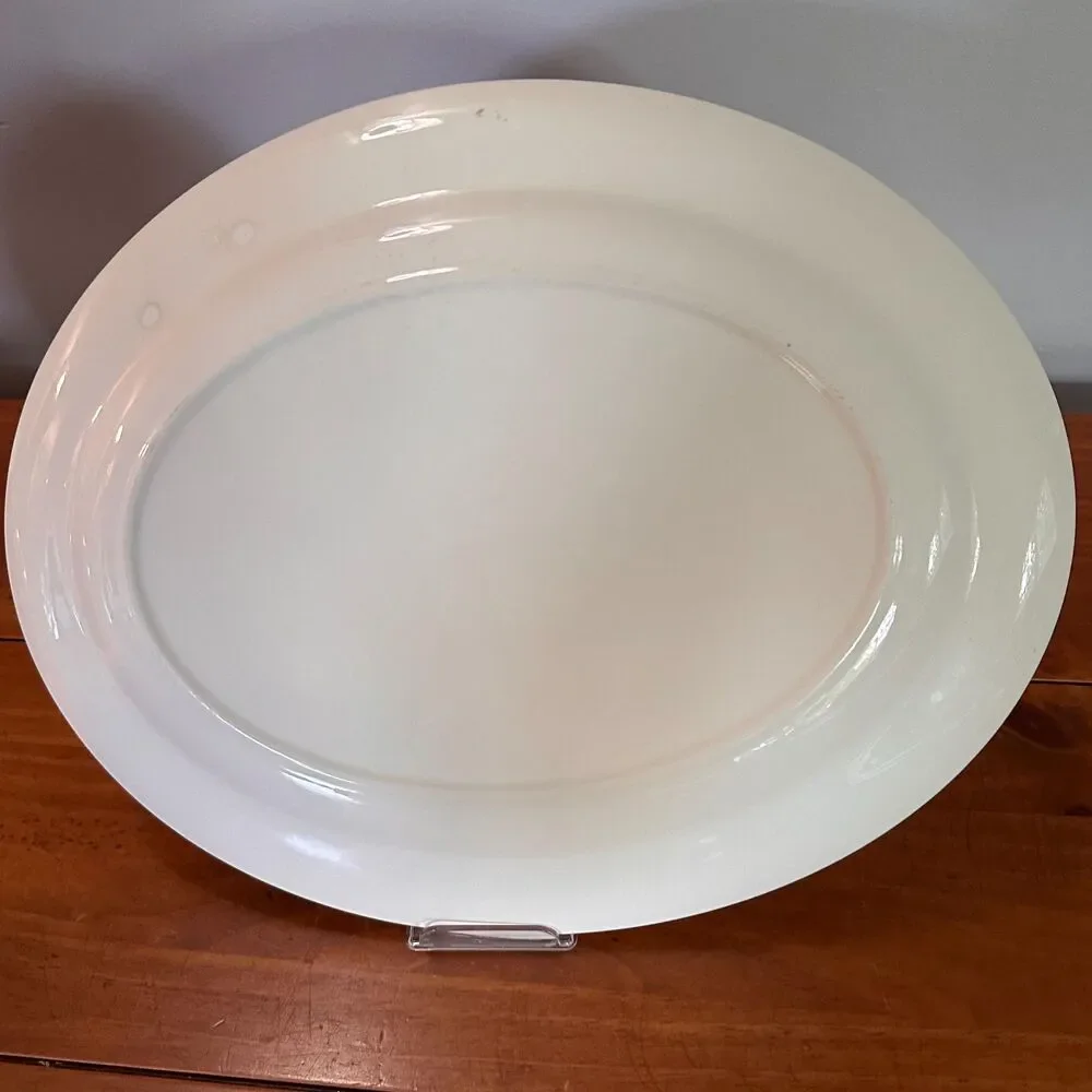 Pair Homer Laughlin Celeste Oval Platters Mid Century Platinum Trim Serving READ